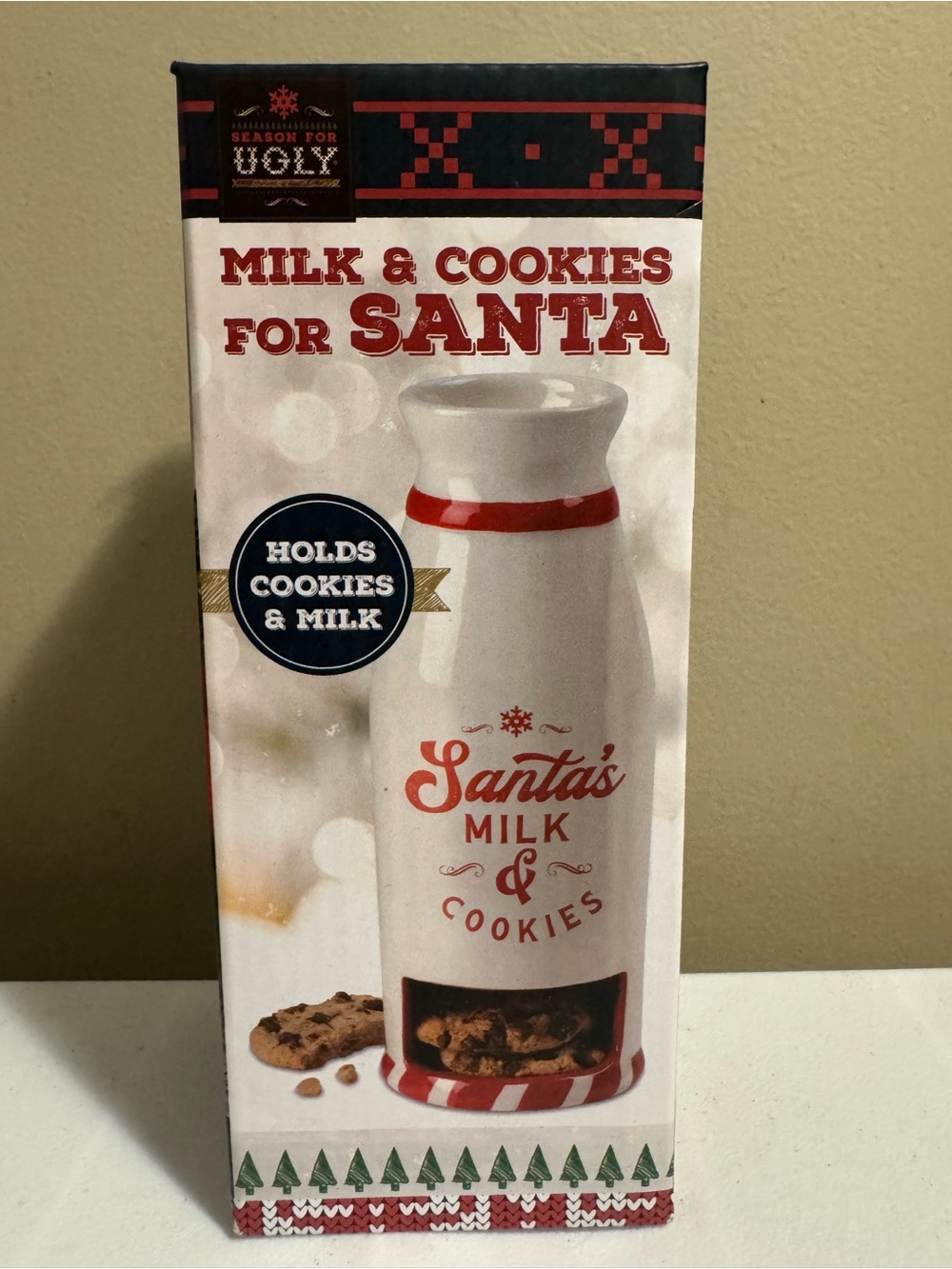 Christmas Festive Milk & Cookies For Santa Glass Drink ware & Cookie Holder